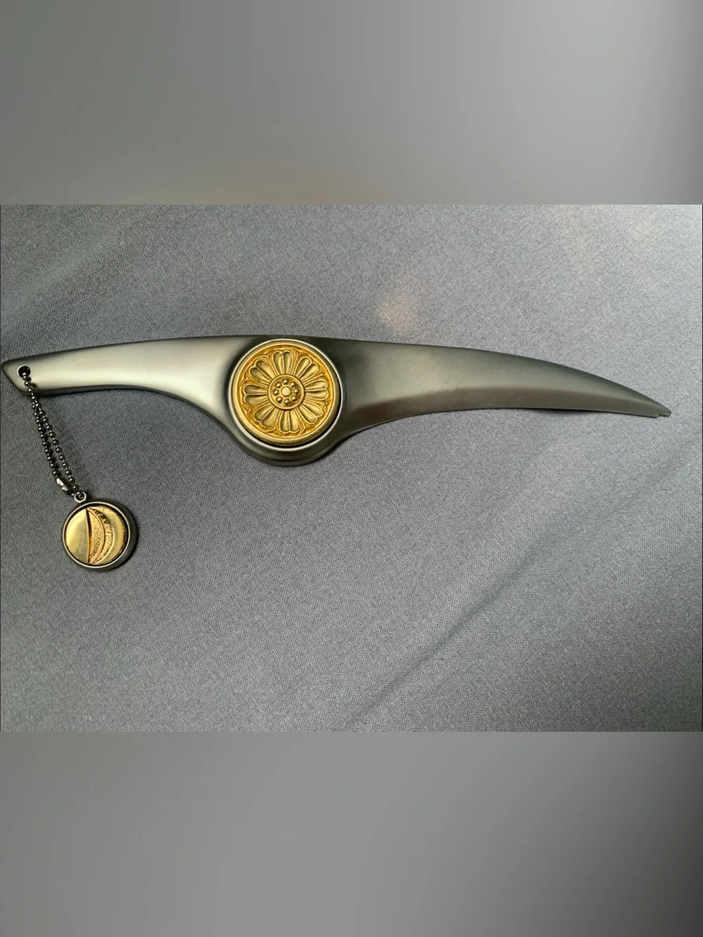 Vintage Matte Silver Letter Opener with Gold Floral Medallion
